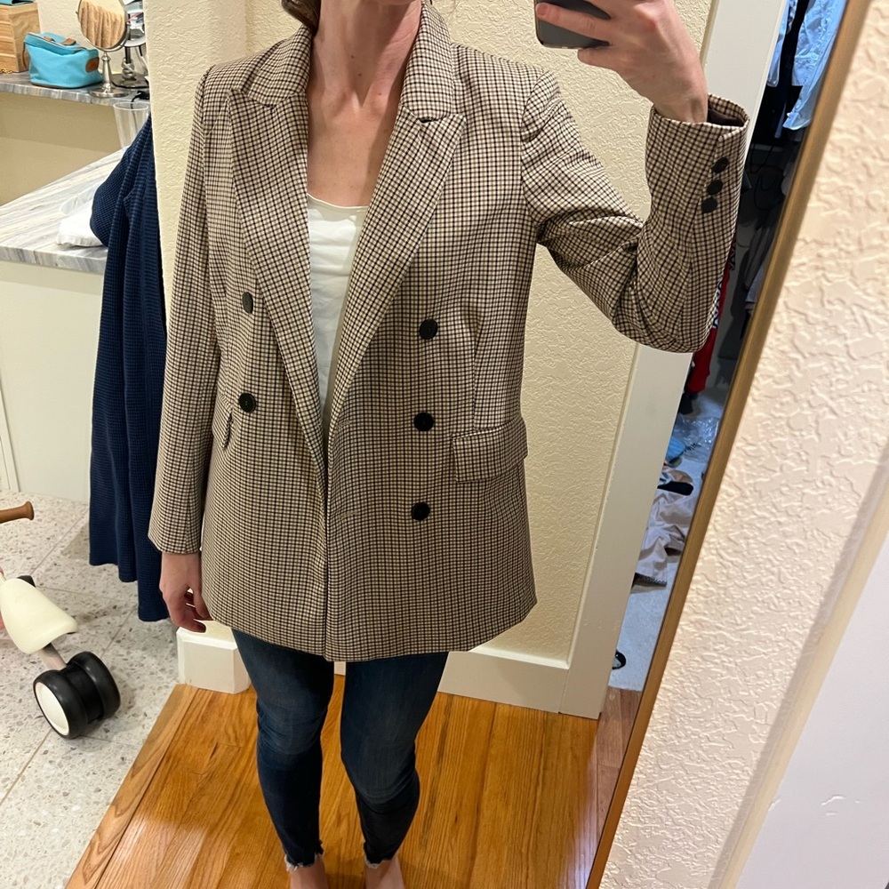 Joie Tan and Black Checkered Blazer